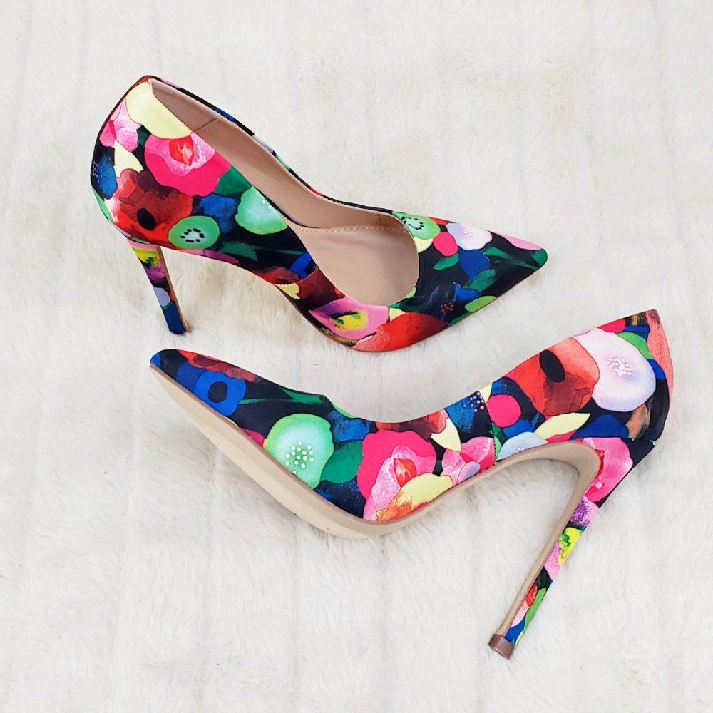 Multi Floral High Heel Pumps Slip On Shoes - Picture 2 of 9